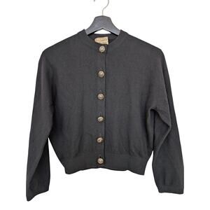 Vintage Ballantyne Black Cashmere Cardigan Sweater 1960s